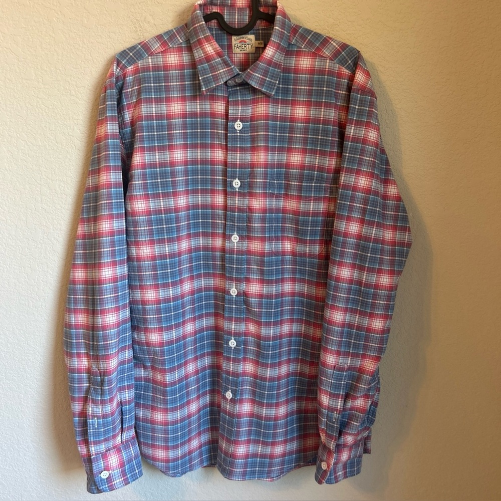 Faherty Shirt Mens M Pink Plaid Long Sleeve Button Up Preppy Casual